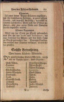 Sechste Betrachtung. Von denen Küchen-Wurtzeln