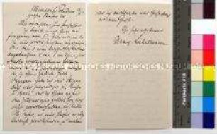 Eigenhändiger Brief von Max Liebermann an Hans W. Singer in Dresden, bestätigt den Erhalt von ausgeliehenen Zeichnungen und mahnt fehlende Zeichnungen an; (Berlin) Wannsee bei Potsdam, 13.Juni 1911