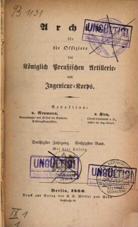 Archiv für die Offiziere der Königlich Preußischen Artillerie- und Ingenieur-Corps. 60 = Jg. 30. 1866