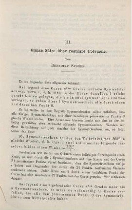 III. Einige Sätze über reguläre Polygone.