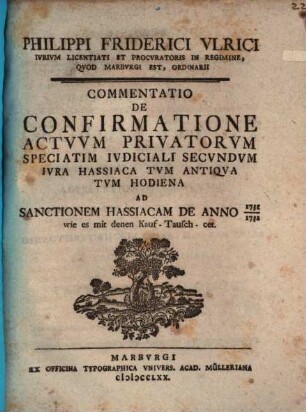 Commentatio de Confirmatione actuum privatorum