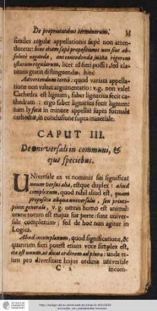 Capvt III. De oniversali in coummuni, & ejus speciebus.