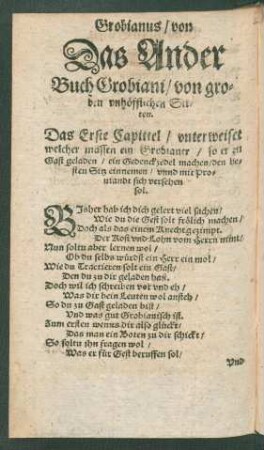Das Ander Buch Grobiani/ von groben unhöfflichen Sitten.