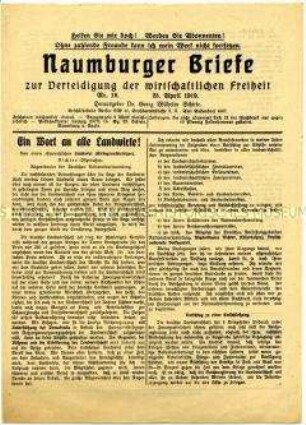 Konservatives Wochenblatt "Naumburger Briefe" u.a. zur Landwirtschaftspolitik
