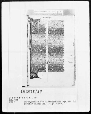 Biblia Sacra (omissio Psalterio) — Initiale F(rater Ambrosius), Folio 1recto