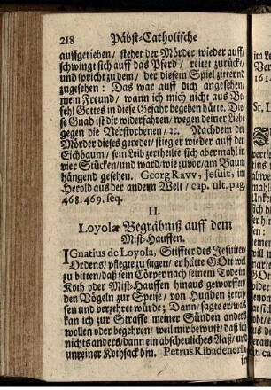 II. Loyolae Begräbniß auff dem Mist-Hauffen