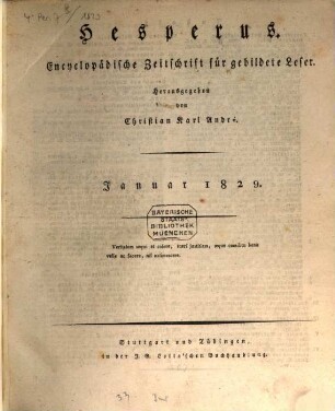 Hesperus : encyclopädische Zeitschrift für gebildete Leser. 1829