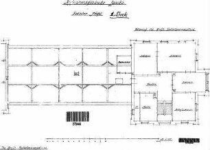 Lauda: Empfangsgebäude Verwaltungsgebäude Teilgrundriß 1.Stock (südl.Flügel)