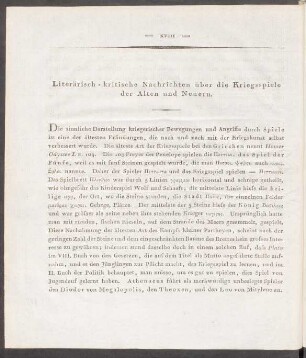 Literärisch-kritische Nachrichten über die Kriegsspiele der Alten und Neuern