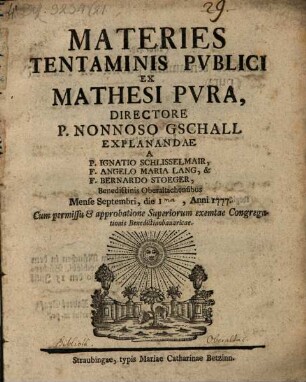 Materies tentaminis publici ex mathesi pura