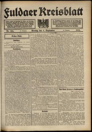 Erste Ausgabe vom Montag, den 09. September 1912.