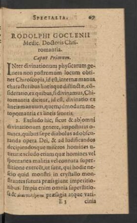 Rudolphi Goclenii Medic. Doctoris Chriromantia.