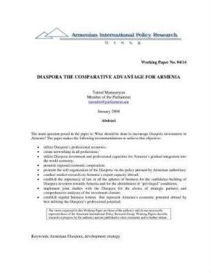 Diaspora the comparative advantage for Armenia