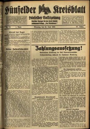 Erste Ausgabe vom Dienstag, den 21. Juni 1932.