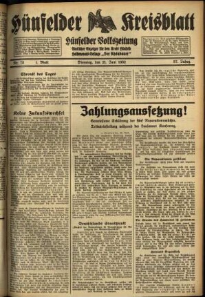 Erste Ausgabe vom Dienstag, den 21. Juni 1932.