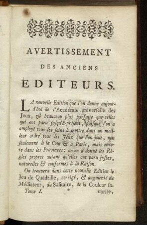 Avertissement des Anciens Editeurs.