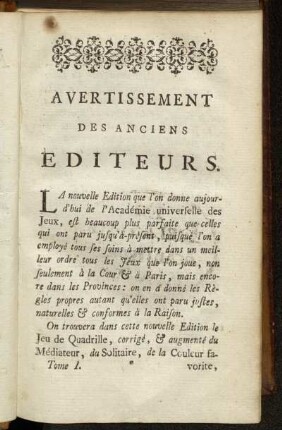 Avertissement des Anciens Editeurs.