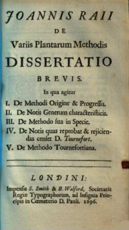 De variis plantarum methodis dissertatio brevis