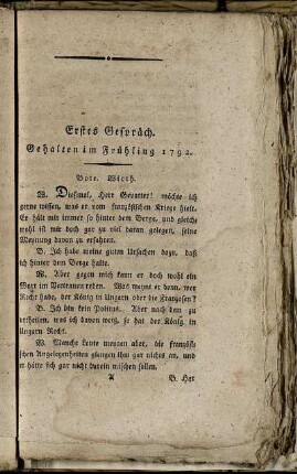 Erstes Gespräch. Gehalten im Frühling 1792. - Siebentes Gespräch. Fortsetzung des vorigen.