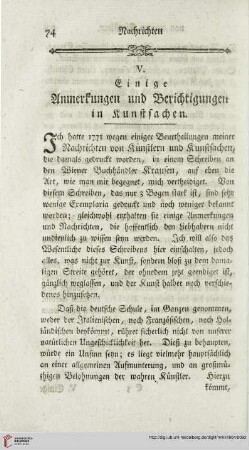 V. Einige Anmerkungen und Berichtigungen in Kunstsachen