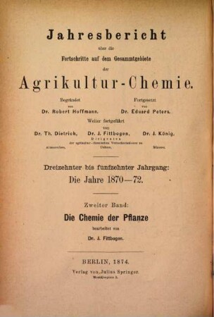 Jahresbericht über die Fortschritte auf dem Gesamtgebiet der Agrikultur-Chemie. 14. 1871