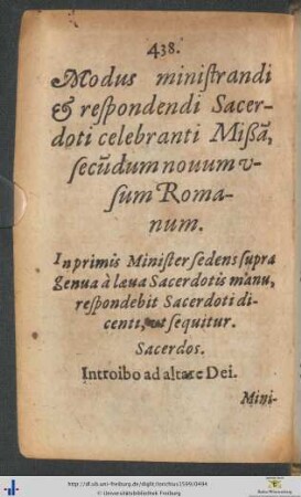 Modus ministrandi et responendi Sacerdoti celebranti Mißam