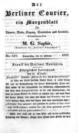 No. 619., Donnerstag, den 19. Februar 1829