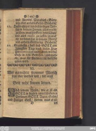 XI. Wer ein rechter frommer Mensch seyn oder werden will, der muß