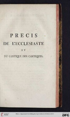 Precis de l'ecclesiaste et du cantique de cantiques
