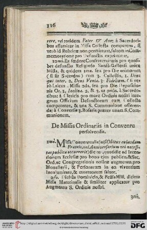 De Missis Ordinariis in Conventu persolvendis