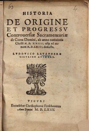 Historia de origine et progressu controversiae Sacramentariae de Coena Domini (1524-1563)