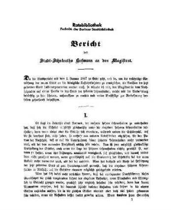 Bericht des Stadt-Schulraths Hofmann an den Magistrat.