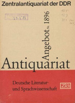 Nr. 1896: Deutsche Literatur- und Sprachwissenschaft