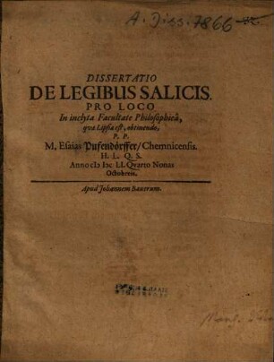Dissertatio De Legibus Salicis