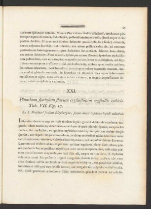 XXI. Plumbum spatosum flavum crystallinum crystallis cubicis. Tab. VII. Fig. 17
