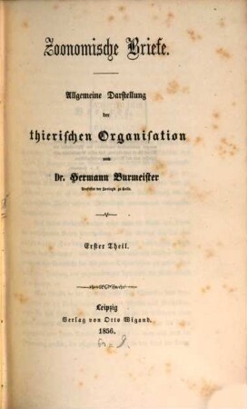 Zoonomische Briefe : allgemeine Darstellung der thierischen Organisation, 1