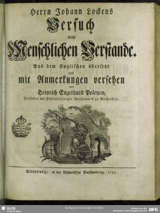 Herrn Johann Lockens Versuch vom Menschlichen Verstande