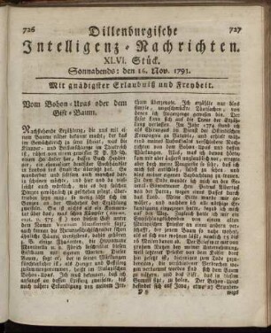 XLVI. Stück. Sonnabends: den 16. Nov. 1793.