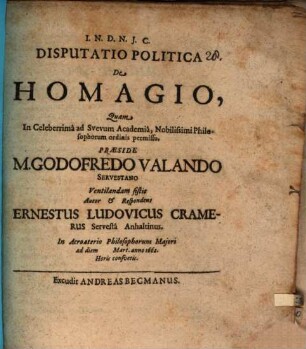 Disputatio Politica De Homagio