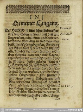 Leichenpredigt : Leichpredigt. Gemeiner Eingang. Eingang der Predigt. Abhandelung