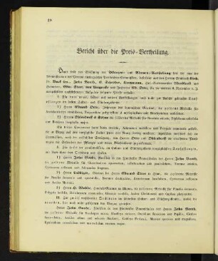 Bericht über die Preis-Vertheilung.