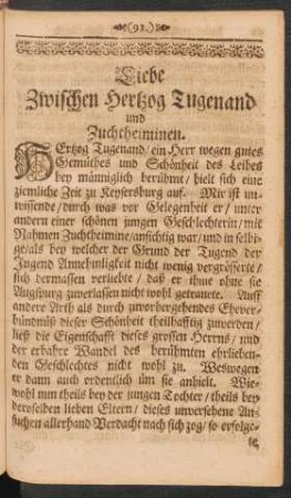 Liebe Zwischen Hertzog Tugenand und Zuchtheiminen.