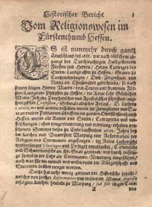Historischer Bericht Vom Religionswesen im Fürstenthumb Hessen.