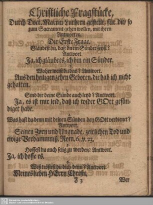 Christliche Fragstücke, Durch Doct. Martin Luthern gestellt, für die, so zum Sacrament gehen wollen, mit ihren Antworten