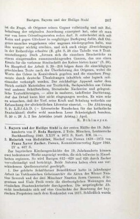 207-209 [Rezension] Bastgen, Hubert, Bayern und der Heilige Stuhl in der ersten Hälfte des 19. Jahrhunderts