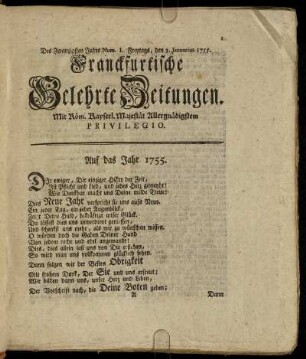 Num. I. Freytags, den 3. Januarius. 1755 - Num. X. Dienstags, den 4. Februarius. 1755