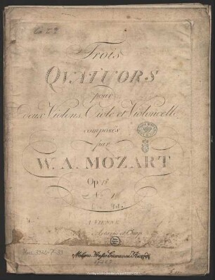 Trois Quatuors pour deux Violons, Viole et Violoncelle : Op. 18. No. 1