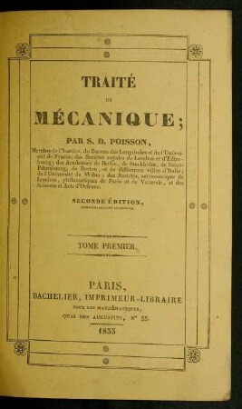 T. 1: Traité de Mécanique. Tome Premier