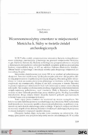 Wczesnonowożytny cmentarz w miejscowości Mościcha k. : Sidry w świetle źródeł archeologicznych