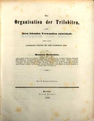 Die Organisation der Trilobiten, aus ihren lebenden Verwandten entwickelt